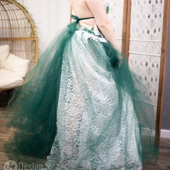 "EILEEN" Green & White Boho Wedding Ballgown Set - Picture 8 of 12